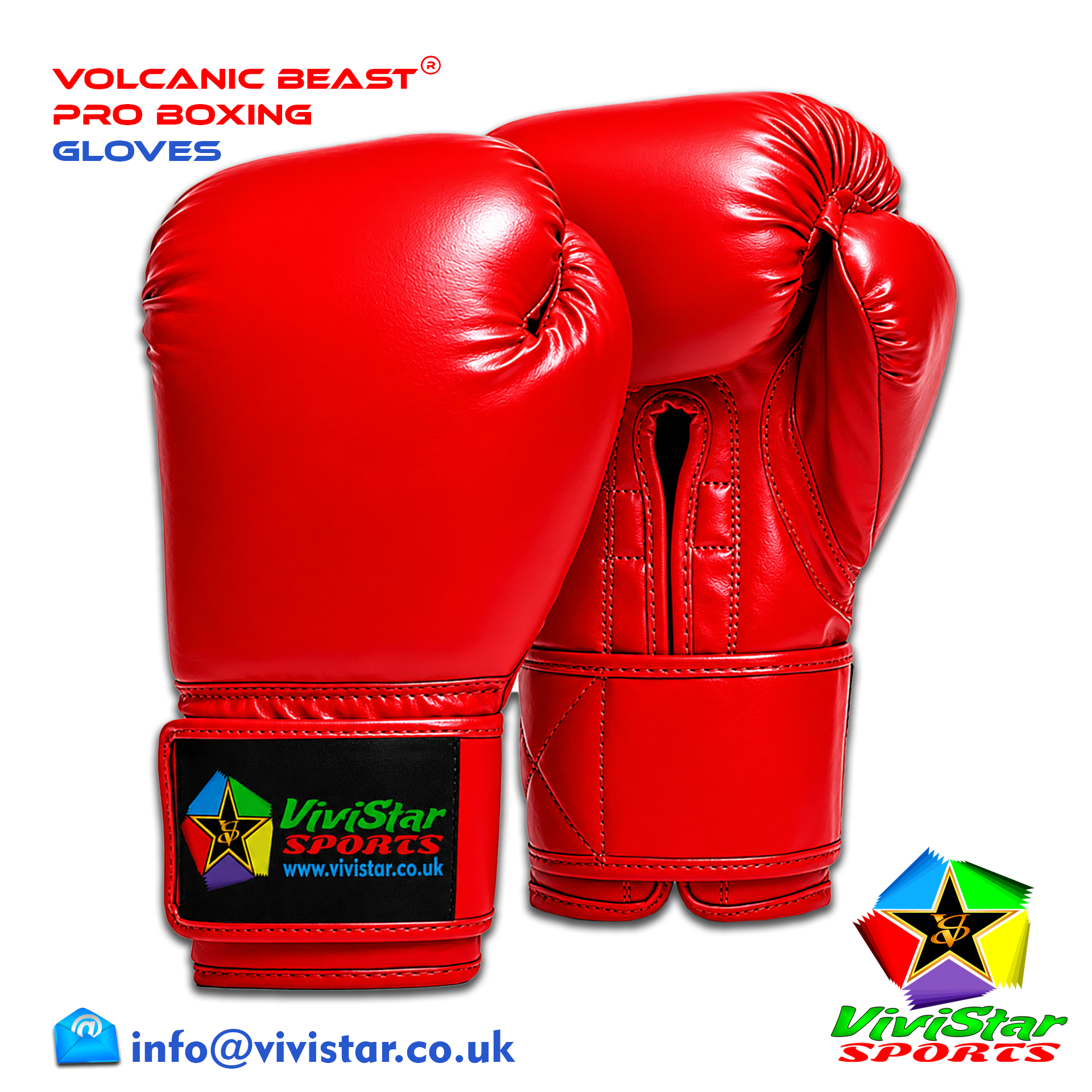 Volcanic Beast® Pro Boxing Gloves Blue Premium Genuine Cowhide Leather Microfiber Polyurethane PU Rexine Buffalo Heavyweights Hard Sparring Lace-Up Hook-and-Loop Velcro Red