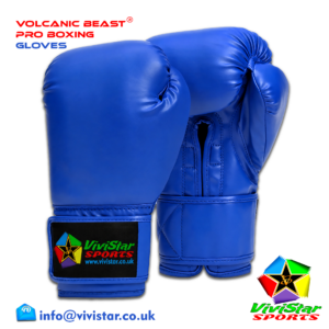 Volcanic Beast® Pro Boxing Gloves Blue Premium Genuine Cowhide Leather Microfiber Polyurethane PU Rexine Buffalo Heavyweights Hard Sparring Lace-Up Hook-and-Loop Velcro