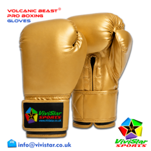 Volcanic Beast® Pro Boxing Gloves Premium Genuine Cowhide Leather Microfiber Polyurethane PU Rexine Buffalo Heavyweights Hard Sparring Lace-Up Hook-and-Loop Velcro Gold