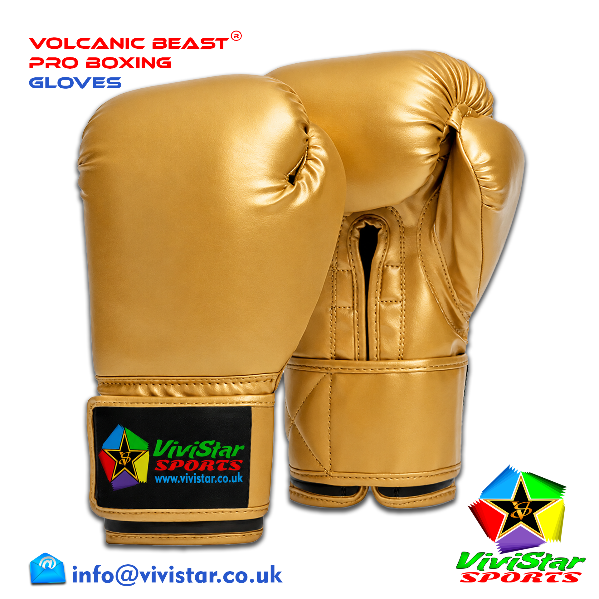 Volcanic Beast® Pro Boxing Gloves Premium Genuine Cowhide Leather Microfiber Polyurethane PU Rexine Buffalo Heavyweights Hard Sparring Lace-Up Hook-and-Loop Velcro Gold