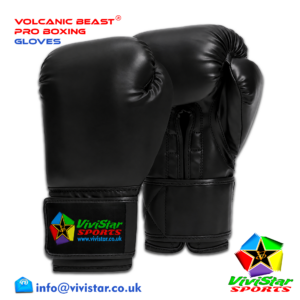 Volcanic Beast® Pro Boxing Gloves Premium Genuine Cowhide Leather Microfiber Polyurethane PU Rexine Buffalo Heavyweights Hard Sparring Lace-Up Hook-and-Loop Velcro Black