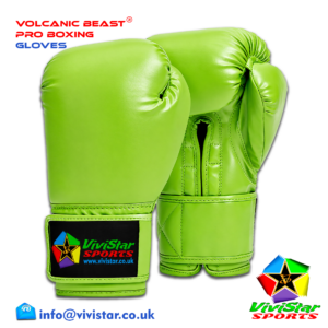 Volcanic Beast® Pro Boxing Gloves Premium Genuine Cowhide Leather Microfiber Polyurethane PU Rexine Buffalo Heavyweights Hard Sparring Lace-Up Hook-and-Loop Velcro Green