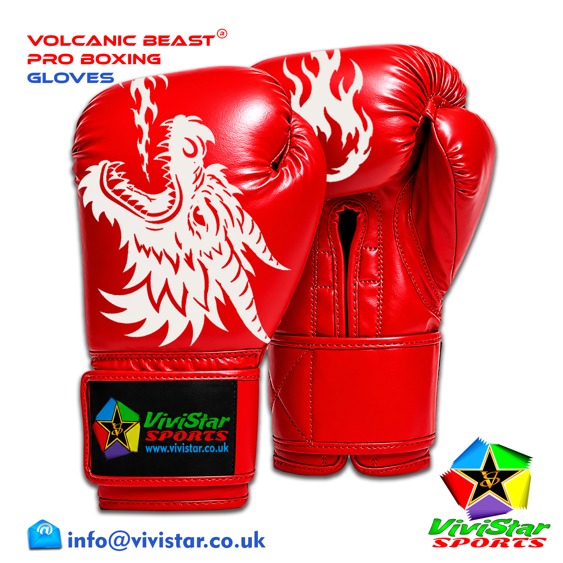 Volcanic Beast® Pro Sparring Edition Boxing Gloves Premium Genuine Cowhide Leather Microfiber Polyurethane PU Rexine Buffalo Heavyweights Hard Sparring Lace-Up Hook-and-Loop Velcro Red