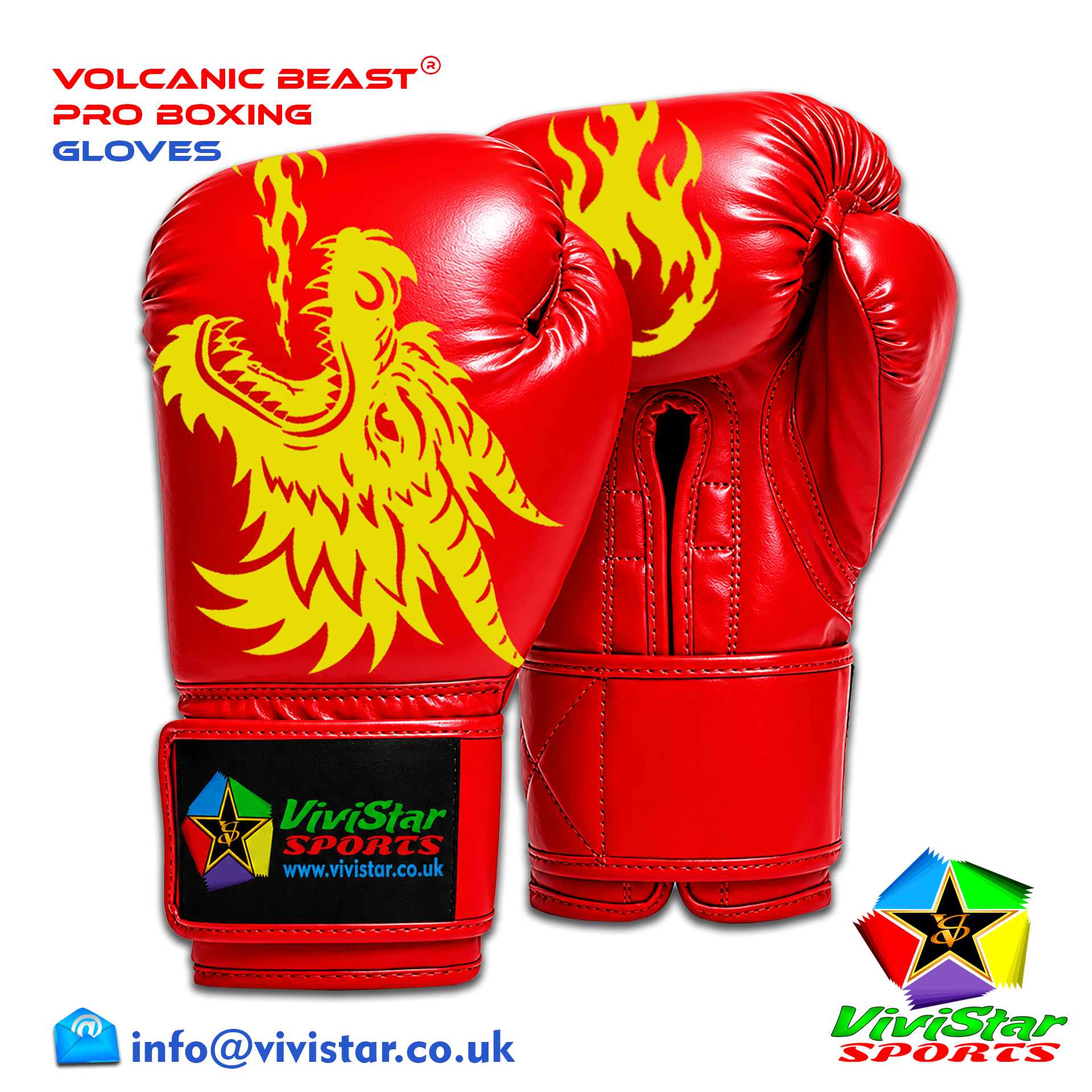 Volcanic Beast® Pro Sparring Edition Boxing Gloves Premium Genuine Cowhide Leather Microfiber Polyurethane PU Rexine Buffalo Heavyweights Hard Sparring Lace-Up Hook-and-Loop Velcro Red Yellow