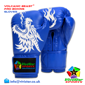 Volcanic Beast® Pro Sparring Edition Boxing Gloves Premium Genuine Cowhide Leather Microfiber Polyurethane PU Rexine Buffalo Heavyweights Hard Sparring Lace-Up Hook-and-Loop Velcro Blue