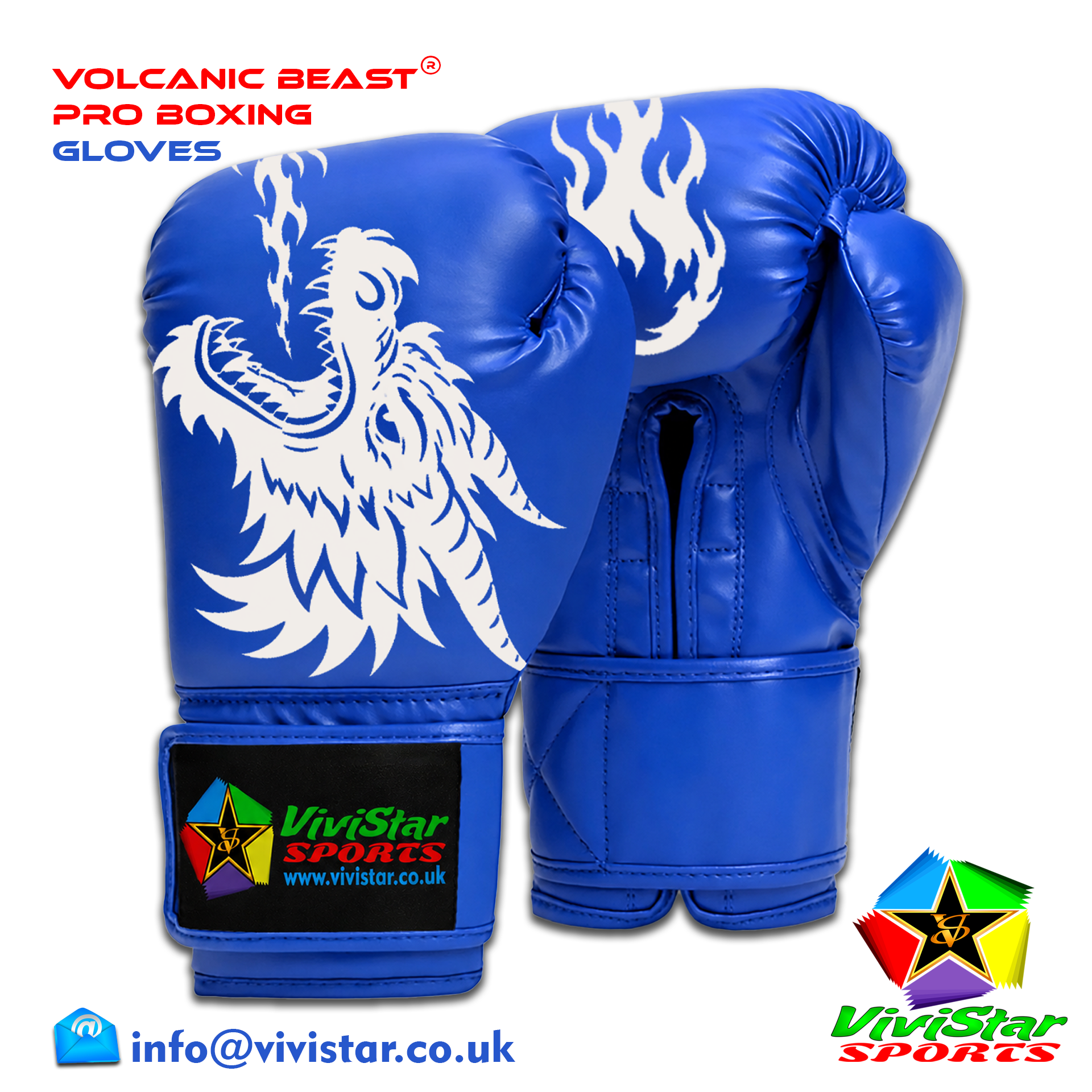 Volcanic Beast® Pro Sparring Edition Boxing Gloves Premium Genuine Cowhide Leather Microfiber Polyurethane PU Rexine Buffalo Heavyweights Hard Sparring Lace-Up Hook-and-Loop Velcro Blue