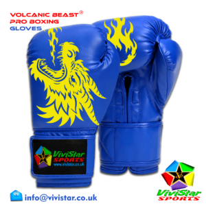 Volcanic Beast® Pro Sparring Edition Boxing Gloves Premium Genuine Cowhide Leather Microfiber Polyurethane PU Rexine Buffalo Heavyweights Hard Sparring Lace-Up Hook-and-Loop Velcro Blue Yellow
