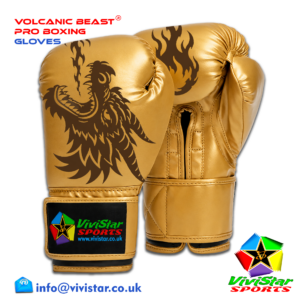 Volcanic Beast® Pro Sparring Edition Boxing Gloves Premium Genuine Cowhide Leather Microfiber Polyurethane PU Rexine Buffalo Heavyweights Hard Sparring Lace-Up Hook-and-Loop Velcro Gold