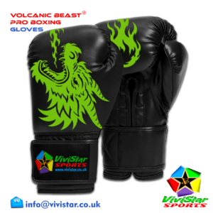 Volcanic Beast® Pro Sparring Edition Boxing Gloves Premium Genuine Cowhide Leather Microfiber Polyurethane PU Rexine Buffalo Heavyweights Hard Sparring Lace-Up Hook-and-Loop Velcro Black Green
