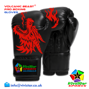 Volcanic Beast® Pro Sparring Edition Boxing Gloves Premium Genuine Cowhide Leather Microfiber Polyurethane PU Rexine Buffalo Heavyweights Hard Sparring Lace-Up Hook-and-Loop Velcro Black Red