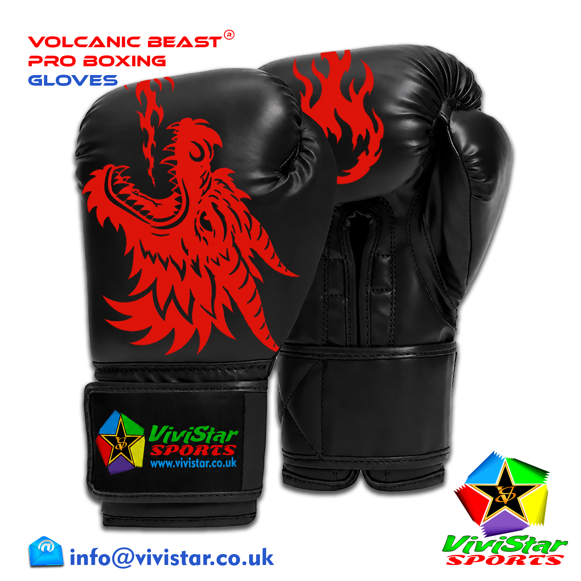 Volcanic Beast® Pro Sparring Edition Boxing Gloves Premium Genuine Cowhide Leather Microfiber Polyurethane PU Rexine Buffalo Heavyweights Hard Sparring Lace-Up Hook-and-Loop Velcro Black Red