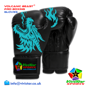 Volcanic Beast® Pro Sparring Edition Boxing Gloves Premium Genuine Cowhide Leather Microfiber Polyurethane PU Rexine Buffalo Heavyweights Hard Sparring Lace-Up Hook-and-Loop Velcro Black Cyan