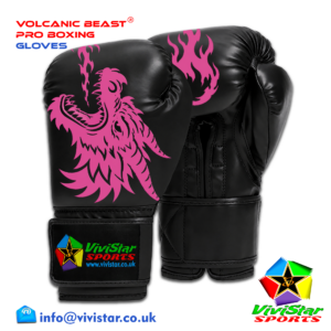 Volcanic Beast® Pro Sparring Edition Boxing Gloves Premium Genuine Cowhide Leather Microfiber Polyurethane PU Rexine Buffalo Heavyweights Hard Sparring Lace-Up Hook-and-Loop Velcro Black Pink