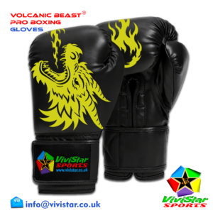 Volcanic Beast® Pro Sparring Edition Boxing Gloves Premium Genuine Cowhide Leather Microfiber Polyurethane PU Rexine Buffalo Heavyweights Hard Sparring Lace-Up Hook-and-Loop Velcro Black Yellow