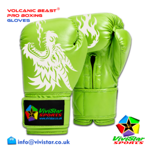 Volcanic Beast® Pro Sparring Edition Boxing Gloves Premium Genuine Cowhide Leather Microfiber Polyurethane PU Rexine Buffalo Heavyweights Hard Sparring Lace-Up Hook-and-Loop Velcro Green