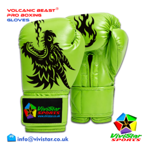 Volcanic Beast® Pro Sparring Edition Boxing Gloves Premium Genuine Cowhide Leather Microfiber Polyurethane PU Rexine Buffalo Heavyweights Hard Sparring Lace-Up Hook-and-Loop Velcro Green Black