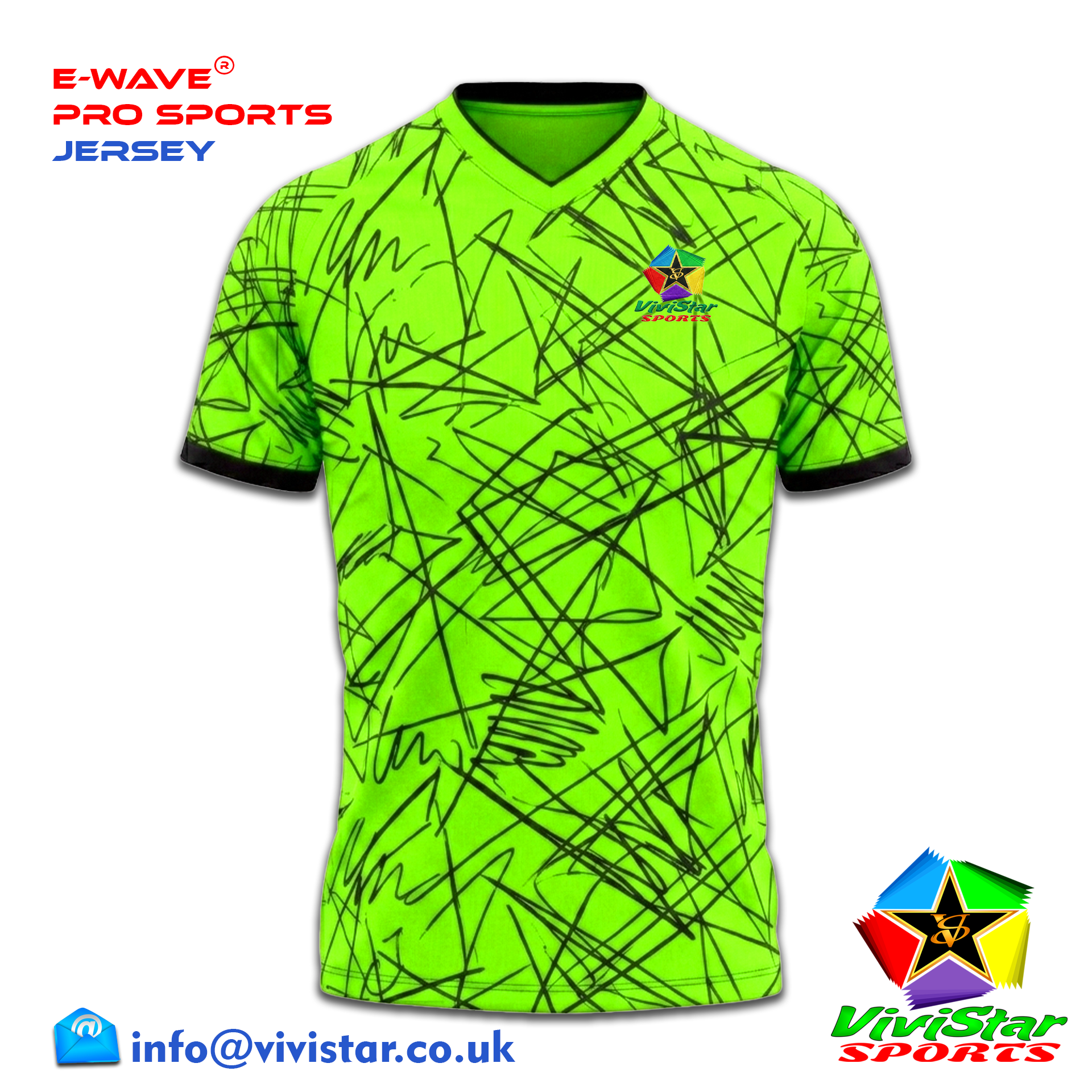 Vivistar Sports E-Wave® Pro Jersey – Strips for elite gamers athletes fluid sublimated gradient Polyester Lightweight, ultra-breathable knit fabric Static Scrawl Green
