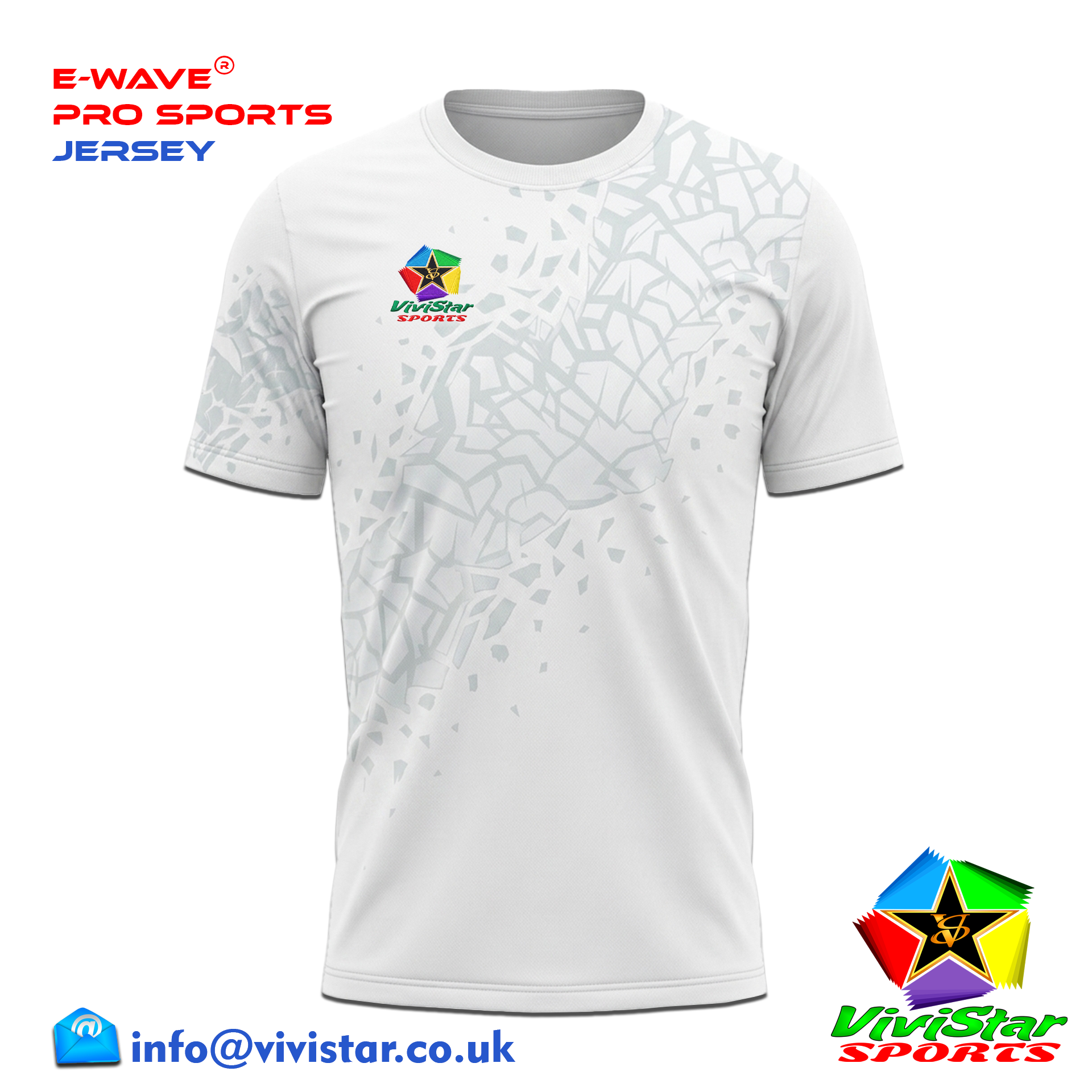 Vivistar Sports E-Wave® Pro Jersey – Strips for elite gamers athletes fluid sublimated gradient Polyester Lightweight, ultra-breathable knit fabric Shattered Ice White